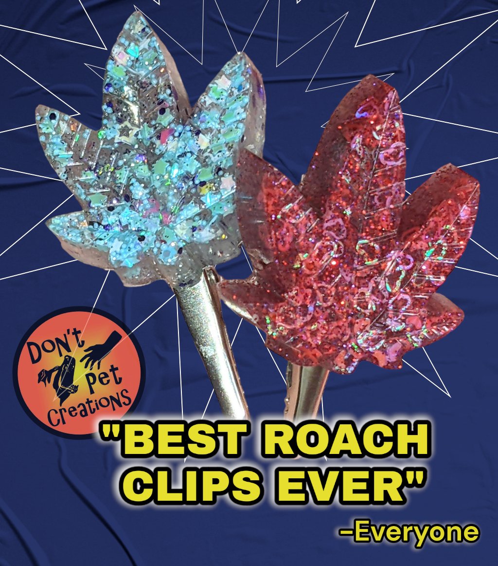 Pot Leaf Clip - Clear W/ BLUE Chunky Stars- Best Roach Clip Ever