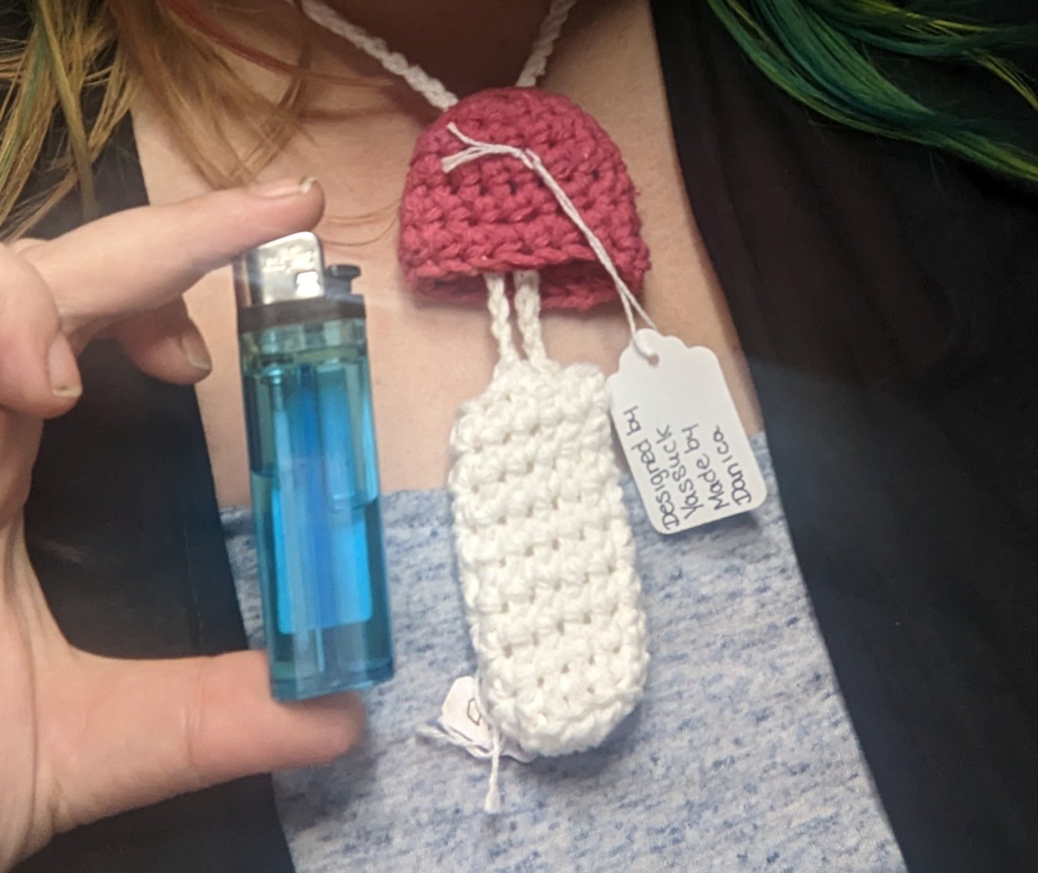 Mushroom Lighter Case Handmade Amigurumi (Burgundy Mushroom) 4" tall