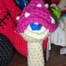'Eye See You' Crocheted Mushroom Plush with Purple Cap - 4" Handmade Amigurumi