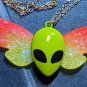 Alien Butterfly NECKLACE, Pink & Yellow GLOW IN THE DARK handmade