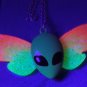 Alien Butterfly NECKLACE, Pink & Yellow GLOW IN THE DARK handmade