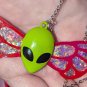 Alien Butterfly NECKLACE, Red & White stained glass style wings, handmade