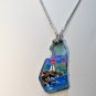 Peggy's Cove lighthouse Necklace, hand painted on blue Sea Glass from Nova Scotia