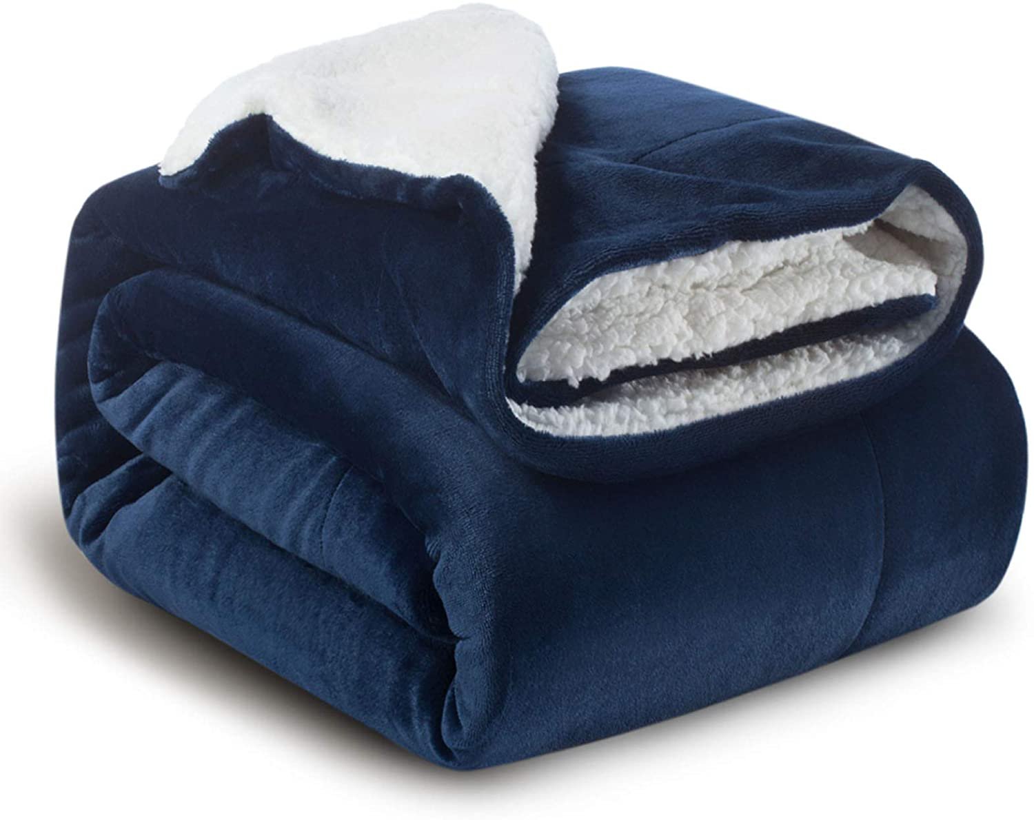 Bedsure Sherpa Fleece Blanket Twin Size Navy Blue Plush Blanket Fuzzy