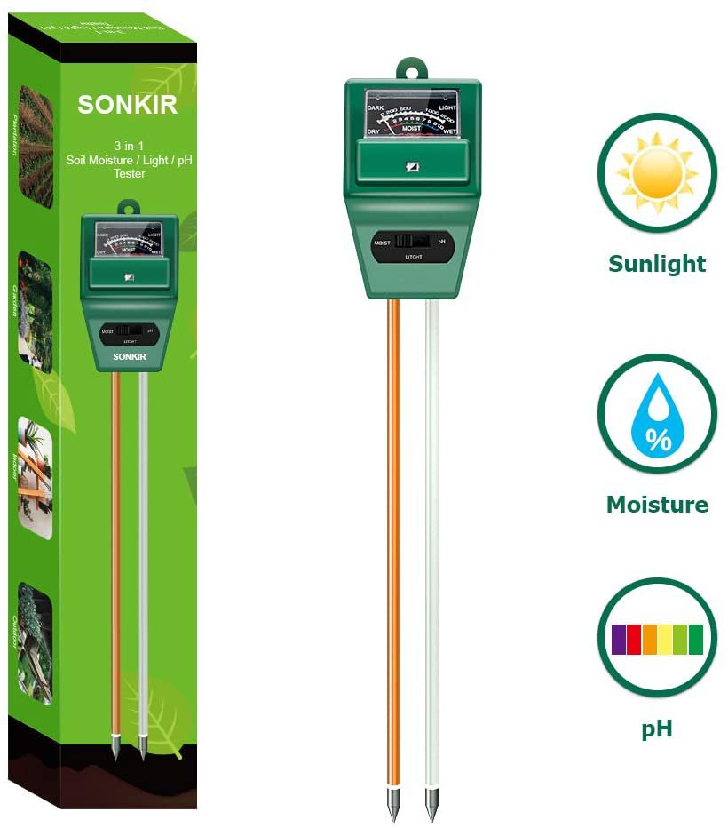 Sonkir Soil pH Meter, MS02 3in1 Soil Moisture/Light/pH Tester