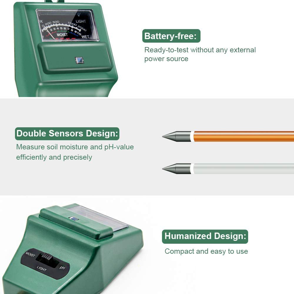 Sonkir Soil pH Meter, MS02 3-in-1 Soil Moisture/Light/pH Tester