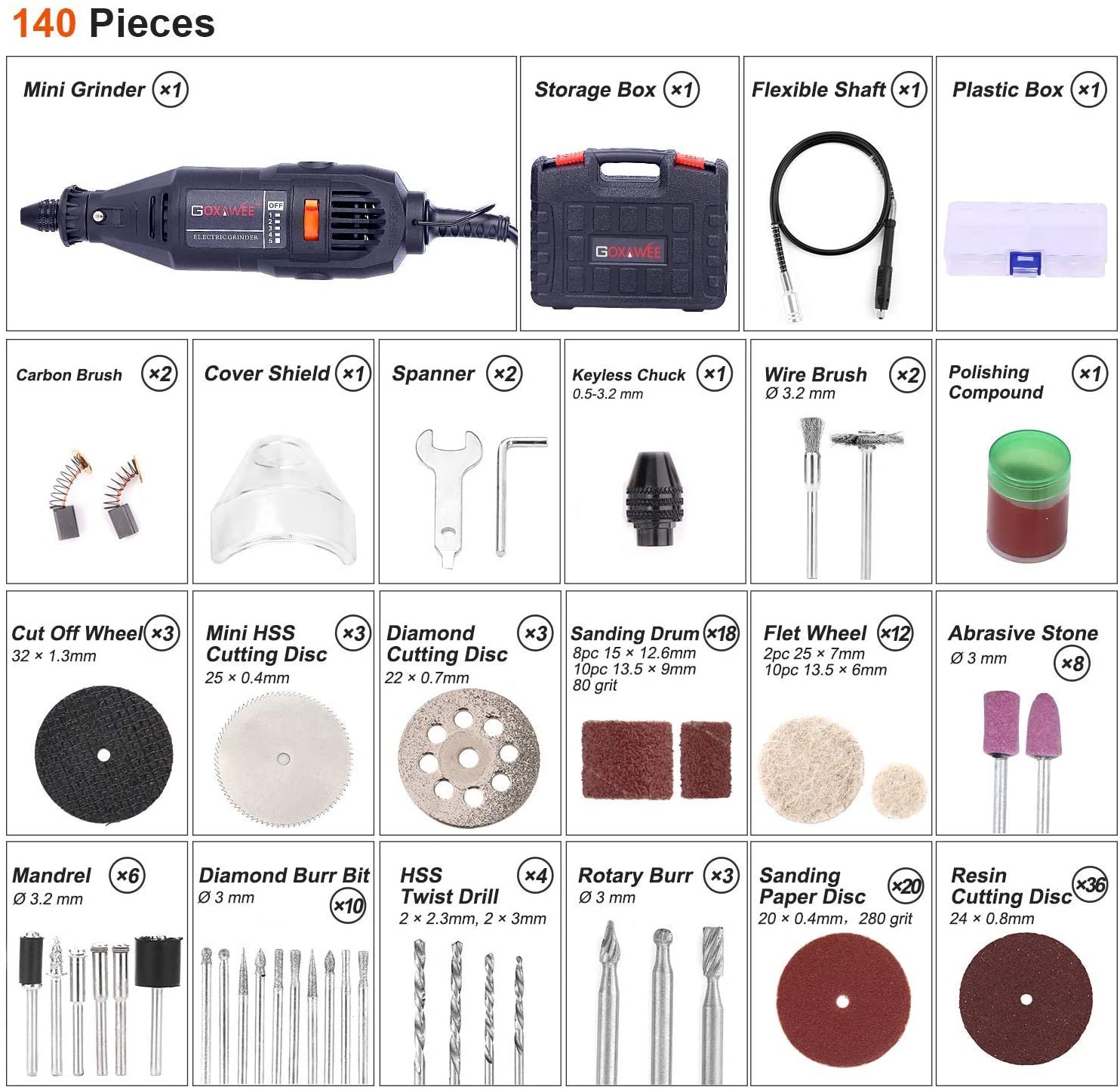 GOXAWEE Rotary Tool Kit with MultiPro Keyless Chuck and Flex Shaft