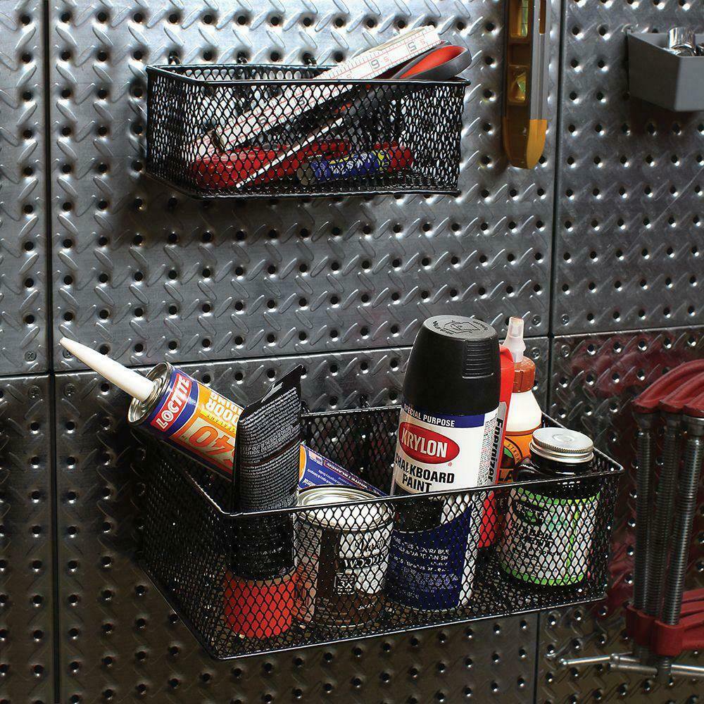 Steel Mesh Pegboard Basket Black Garage Storage Organizer Rustproof