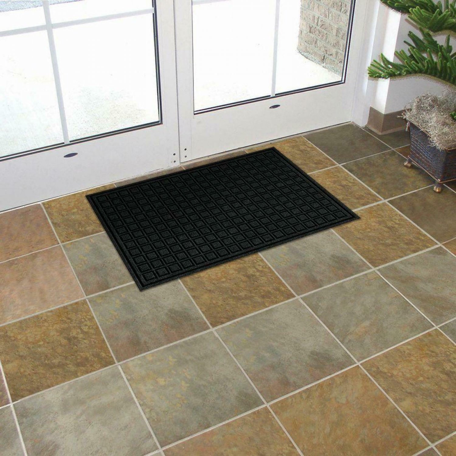 TrafficMASTER Black Fiber Rubber Commercial Door Mat Weather Resistant