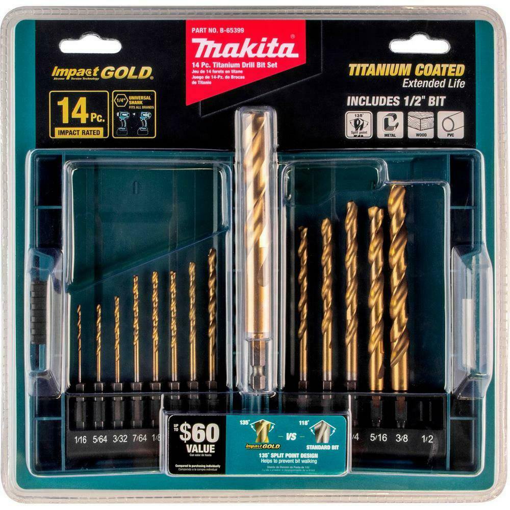 Drill Bit Set Gold Accurate Titanium Coating Consists Hex Shank Wood Power Tool