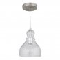 1-Light Brushed Nickel Adjustable Mini Pendant W/ Hand-Blown Clear Seeded Glass