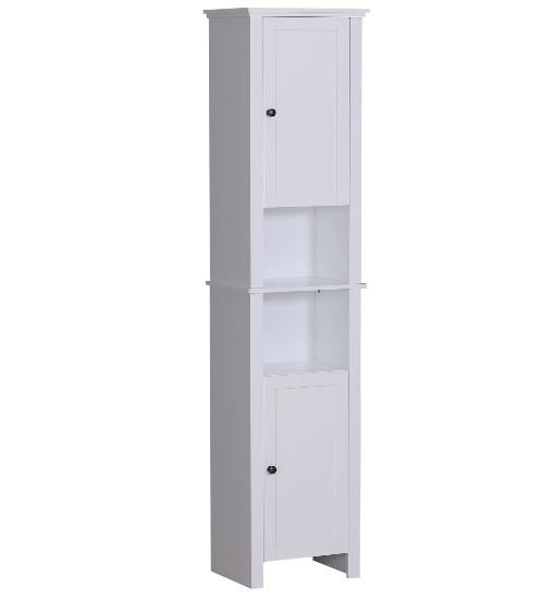 67" Wood Free Standing Bathroom Linen Tower Storage White New