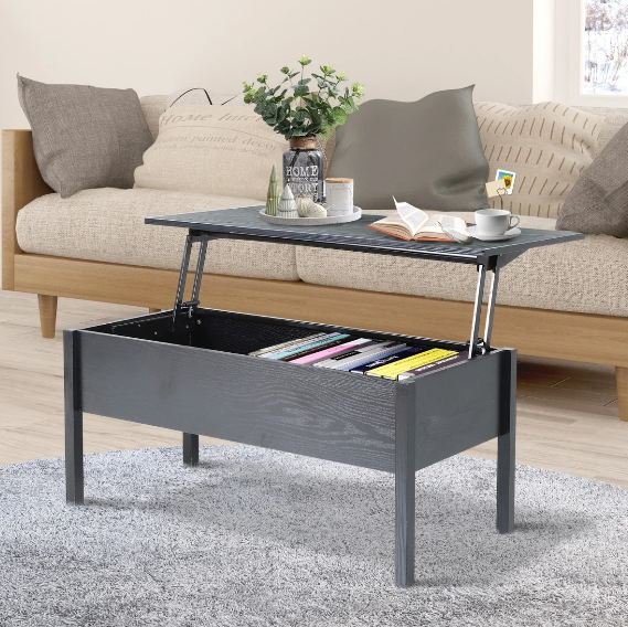 39" Modern Storage Coffee Table Particleboard Lift Top Black