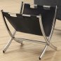 Monarch Pu Leather Sling Chrome Metal Framed Magazine Storage Rack Black Finish