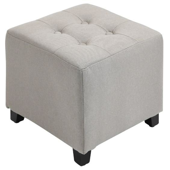 Tufted Ottoman LinenTouch Fabric Upholstered Footrest Stool White New
