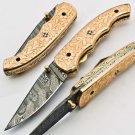 7.5'' Folding Hunter Pocket Knife Custom Hand Made Forged Damascus Steel 692