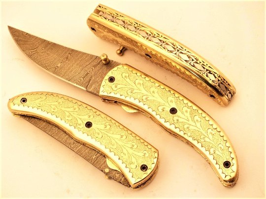 8'' Custom Hand Made Forged Folding Hunter Pocket Knife Damascus Steel 5423