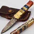 8.25'' Custom Hand Made Forged Folding Hunter Pocket Knife Damascus Steel 901