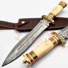 Custom Hand Made Forged Hunter Knife Damascus Steel Handle Buffalo Bone 966