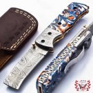 Damascus Folding Pocket knife Hunting knife Handmade Damascus Steel Handle 1063