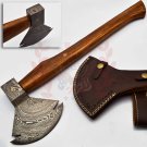 Hand Forged Handmade Damascus Steel Blade Knife Hatchet AXE walnut Wood916