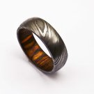 Damascus Steel Ring Band Rose Wood Shall Custom Width Handmade Damascus Ring Men