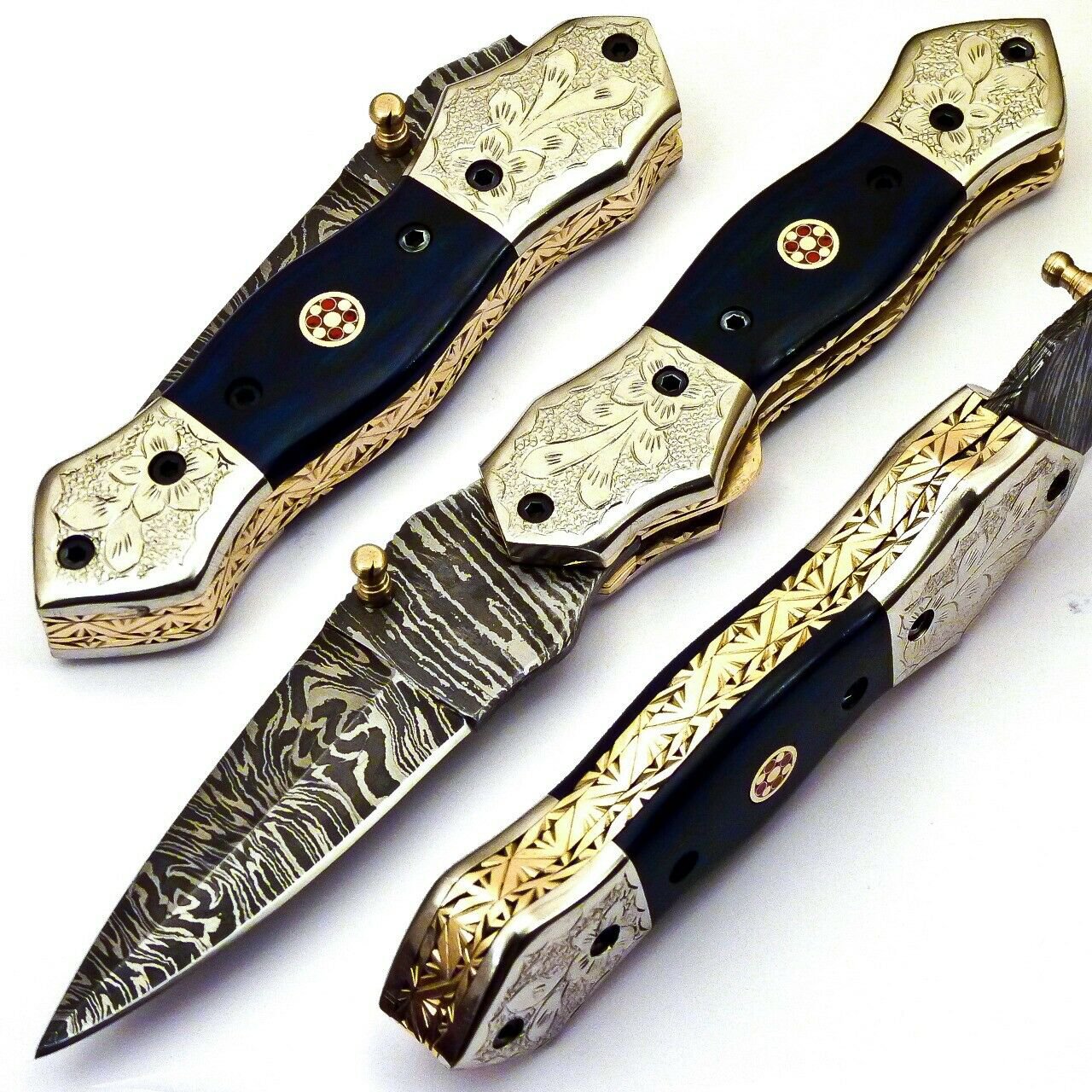 8" Custom Hand Made Forged Folding Hunter Pocket Knife Damascus Steel Knife B74