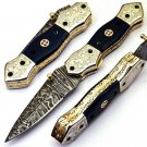 8" Custom Hand Made Forged Folding Hunter Pocket Knife Damascus Steel Knife B74