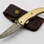 8'' Folding Hunter Pocket Knife Custom Hand Made Damascus Steel Bowie 653