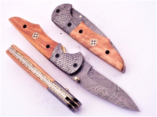 8'' Custom Hand Made Forged Folding Hunter Pocket Knife Damascus Steel 554