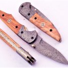 8'' Custom Hand Made Forged Folding Hunter Pocket Knife Damascus Steel 554