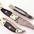 HANDMADE DAMASCUS FOLDING KNIFE With Leather Sheath