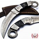 Handmade Damascus Karambit Knife Hunting knife Handle Bullhorn Handmade