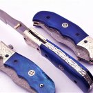8'' Custom Hand Made Forged Folding Hunter Pocket Knife Damascus Steel 538