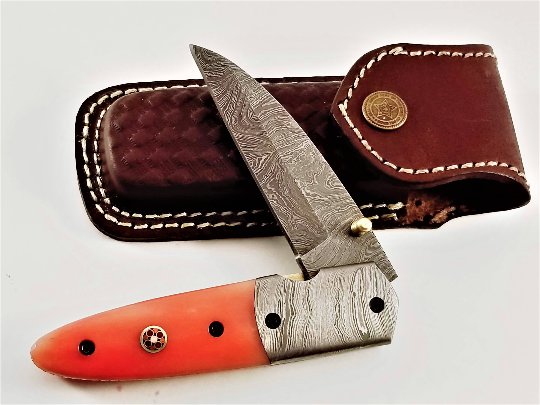 8'' Custom Hand Made Forged Folding Hunter Pocket Knife Damascus Steel Knife563