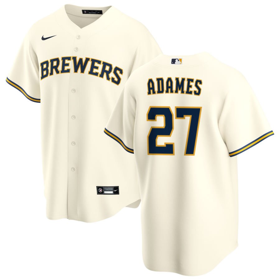 Milwaukee Brewers 27 Willy Adames Home Team Cream Jersey - Dingeas