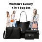 Women's Handbag 4 in 1 Fashion Luxury Ladies Tote Purse Messenger Shoulder Bag (Black)