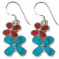 GENUINE TURQUOISE & CORAL STERLING SILVER DOUBLE FLOWER EARRINGS