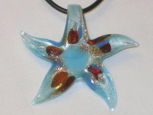 Murano Aqua Foil Artglass Starfish Necklace