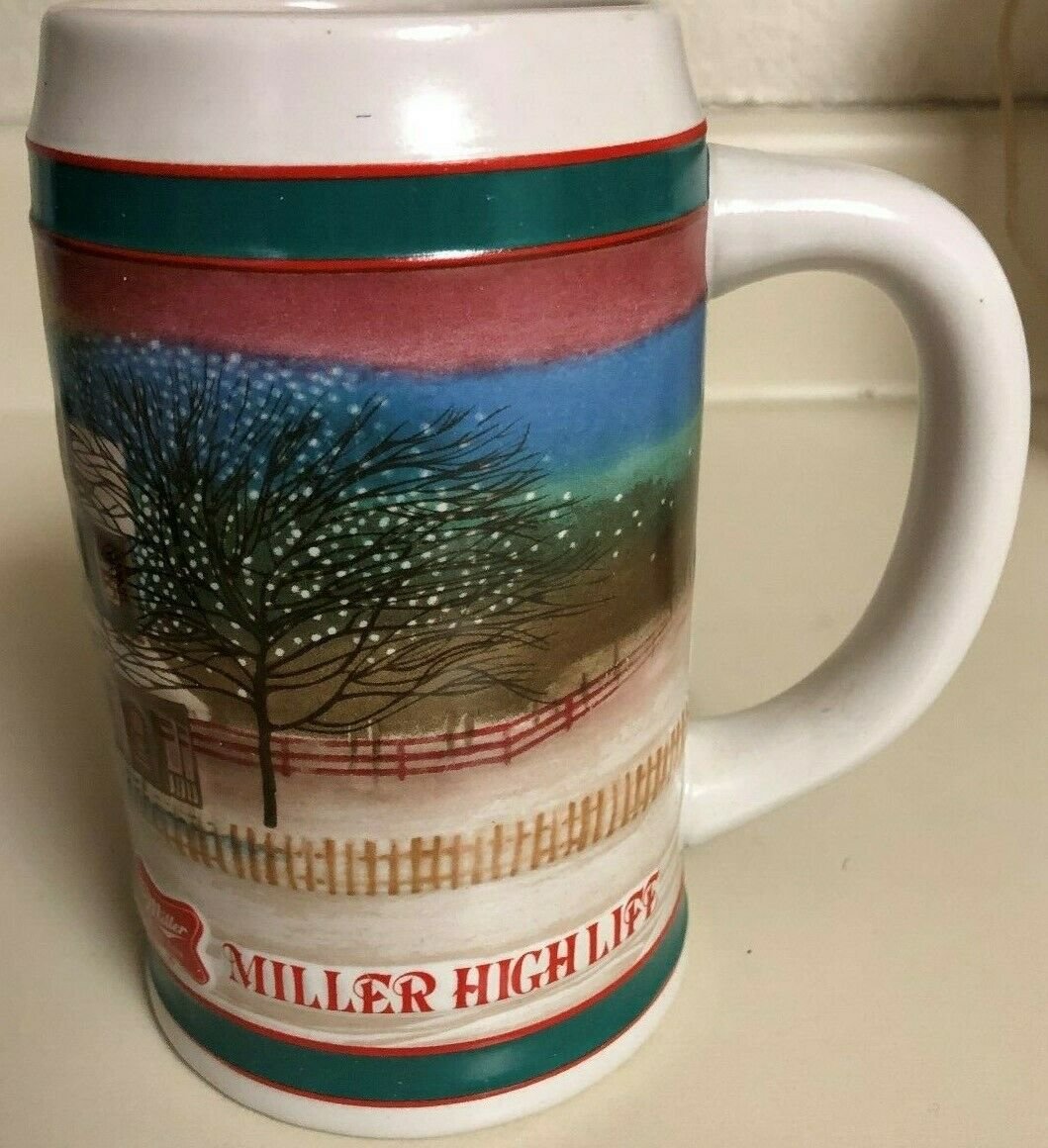 MILLER HIGH LIFE BEER CERAMIC HOLIDAY MUG STEIN TANKARD - 20 oz
