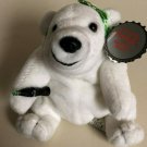 New with Tags! Coca Cola White Polar Bear Bean Bag Plush with Green Bow on Head