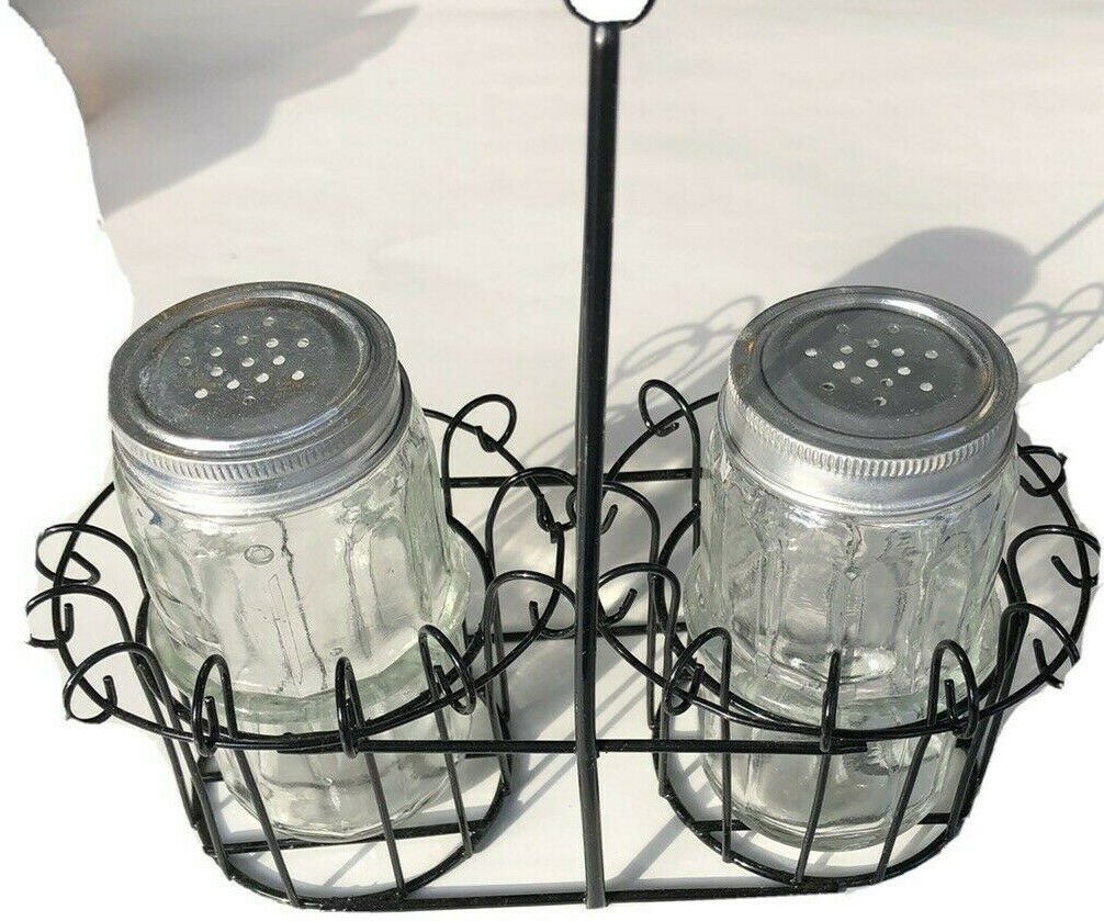 Wire stand with salt & pepper shakers