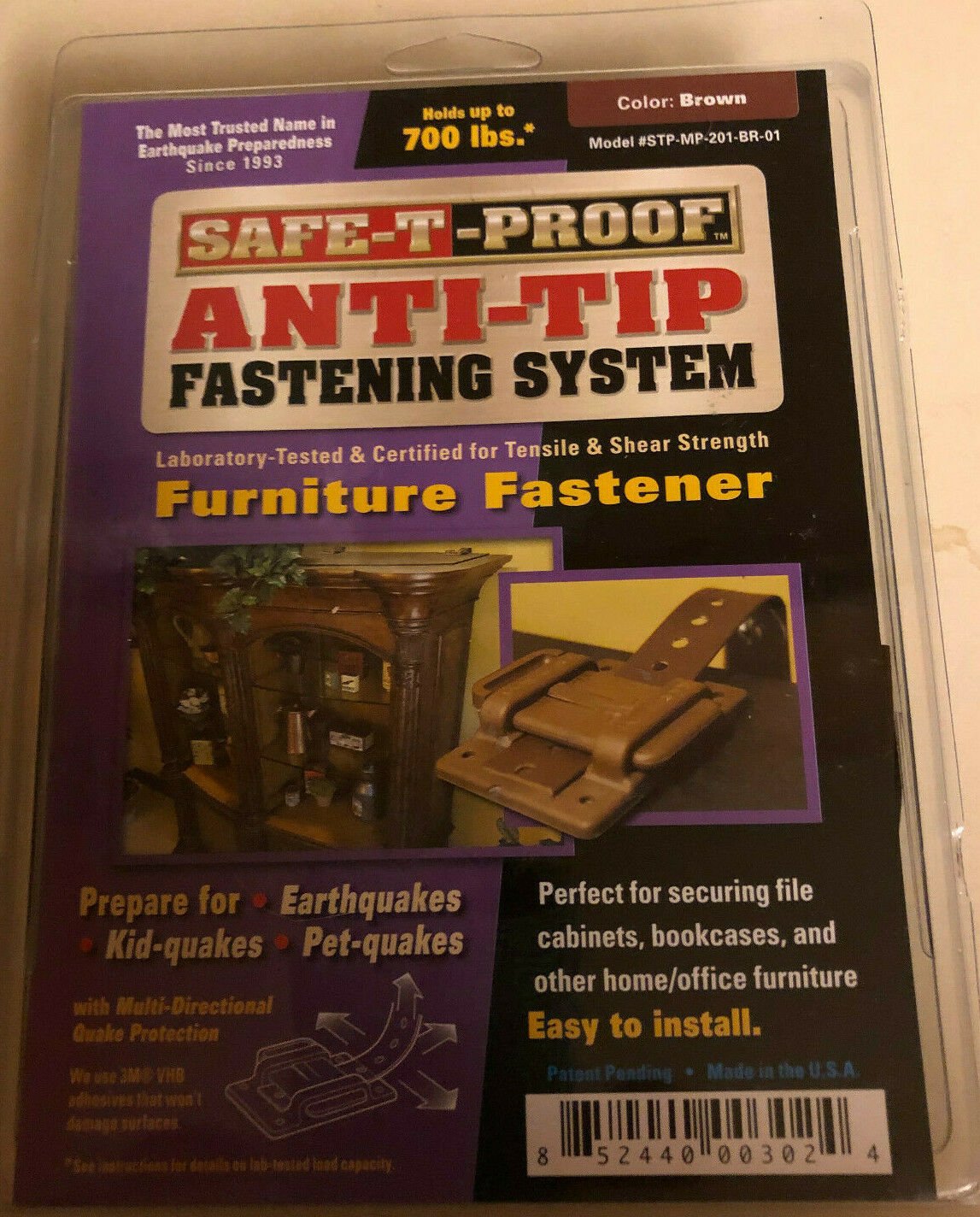 Safe-T-Proof Anti-Tip Fastening System Brown Holds Up To 700 lbs # STP-MP 201-BR