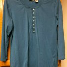 Chico's 3/4 Sleeve Blue Knit Shirt Cotton & Spandex Size 1