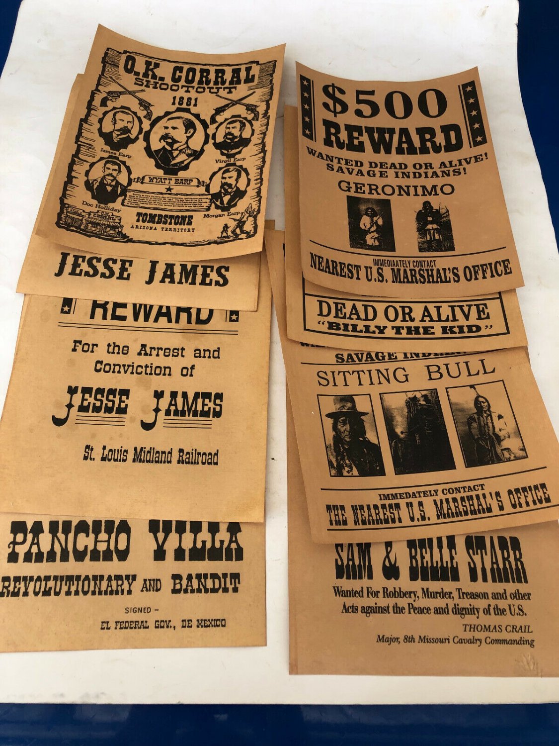 Old West Wanted Posters 12 PC Set 8.5" x 11" Parchment With Antique Finish