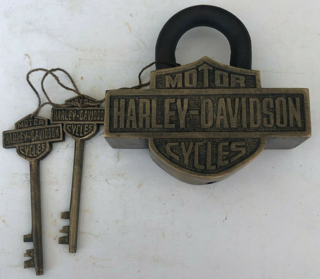 Motorcycle  Padlock Keys Brass Lock Set Lot PATINA METAL