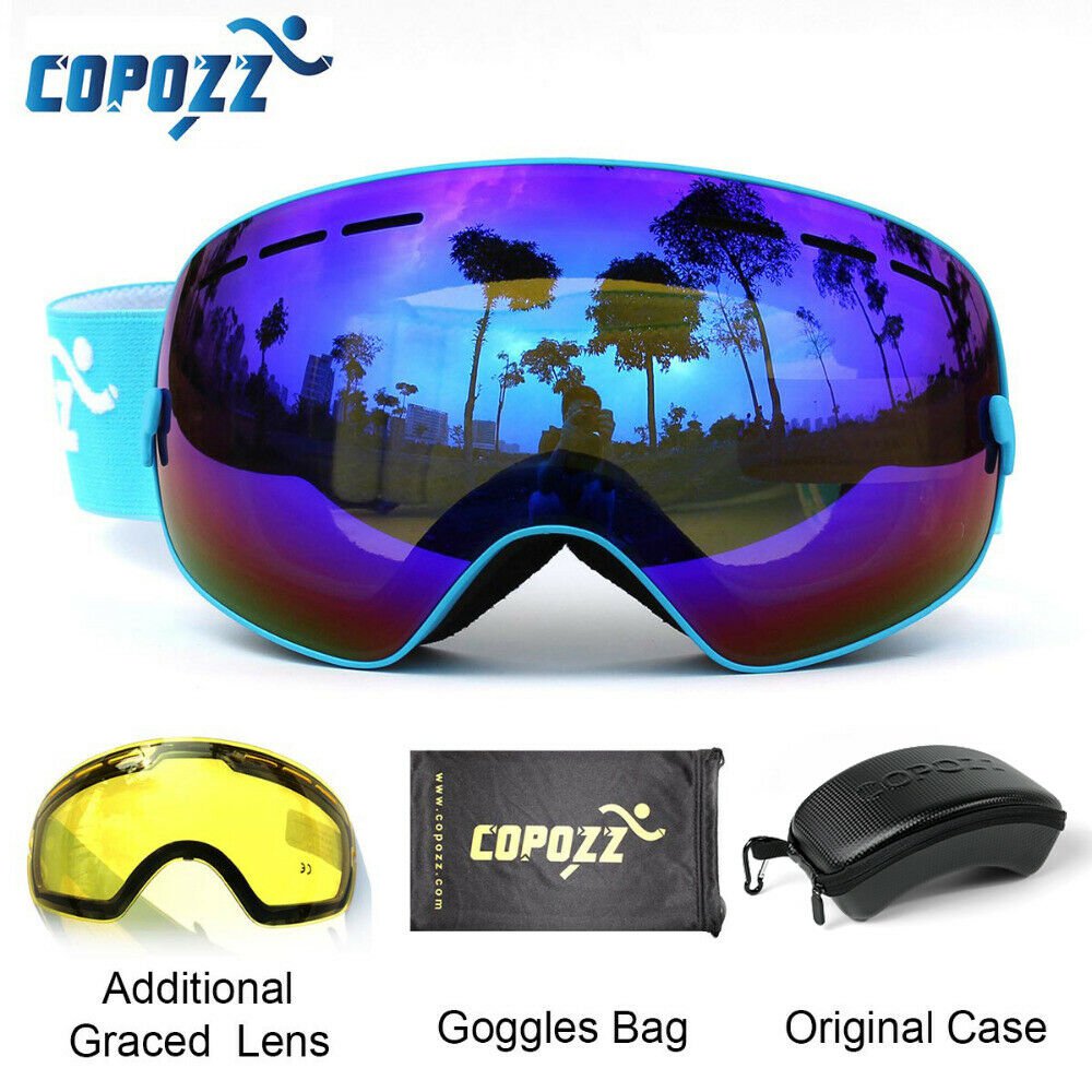 COPOZZ Ski Goggles with Case & Yellow Lens UV400 Anti-fog Spherical ski glasses