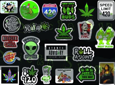 22 individual weed theme 420 Weed Buds Stoned Joint MJ Kush Sticker Decals B