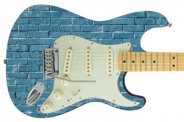 Guitar Skin Cool Blue Stone Bricks Wall Theme Body Wrap Vinyl Sticker Decal