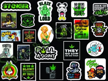 Stoner Weed Blunts Bong High THC Smoke Green 420 Vinyl Sticker Decals E